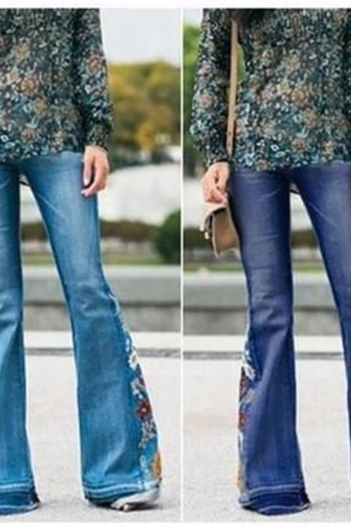 Embroidered Stretchy Bell-bottoms Jeans