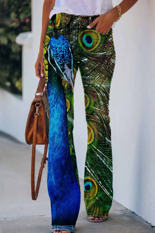 Peacock Feather Graphic Flare Leg Jeans