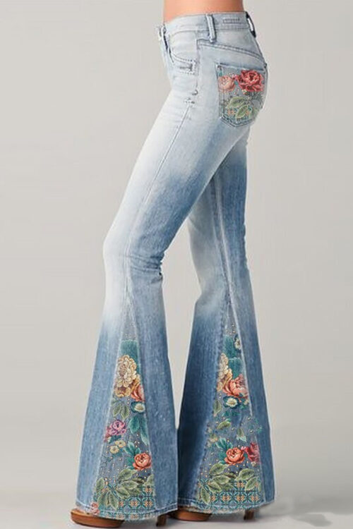 Fashion Ombre Floral Print Flared Pants