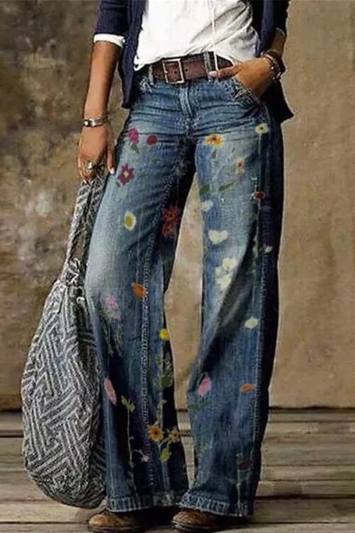 Women’s Casual Flower Print Jeans