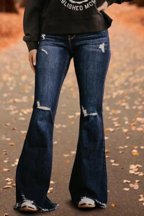 Raw Hem Ripped High Rise Flare Jeans