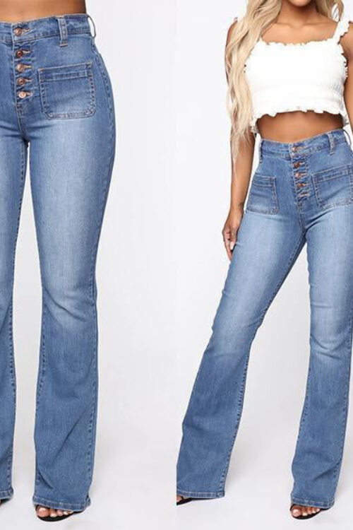 Button Fly Booty Shaping High Waist Flare Jeans